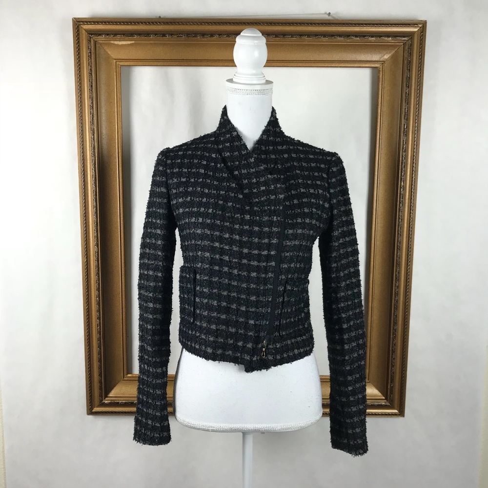 LIDA BADAY Black Brown knit crop asymmetric blazer